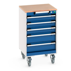 Mobile Steel Drawer Cabinet - Cubio Mobile Cabinet with 5 Drawers And Multiplex Worktop. WxDxH: 525X525X890mm Ral 7035/5010 _SKU-40402137.11V