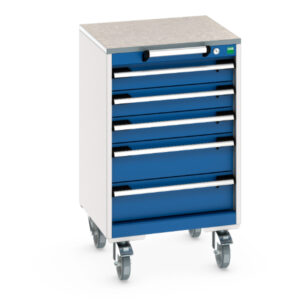 Mobile Drawer Workbench Drawer Cabinet - Cubio Mobile Cabinet with 5 Drawers And Lino Worktop. WxDxH: 525X525X890mm Ral 7035/5010 _SKU-40402138.11V