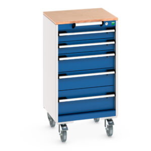 Mobile Modular Drawer Cabinet - Cubio Mobile Cabinet with 5 Drawers And Multiplex Worktop. WxDxH: 525X525X990mm Ral 7035/5010 _SKU-40402139.11V