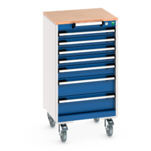 Mobile Tool Cabinet with Worktop - Cubio Mobile Cabinet with 7 Drawers And Multiplex Worktop. WxDxH: 525X525X990mm Ral 7035/5010 _SKU-40402141.11V