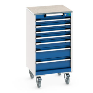 Mechanic Tool Cart with Drawers - Cubio Mobile Cabinet with 7 Drawers And Lino Worktop. WxDxH: 525X525X990mm Ral 7035/5010 _SKU-40402142.11V