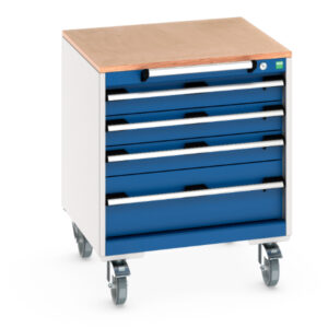 Metal Mobile Storage Cabinet - Cubio Mobile Cabinet with 4 Drawers And Multiplex Worktop. WxDxH: 650X650X790mm Ral 7035/5010 _SKU-40402143.11V