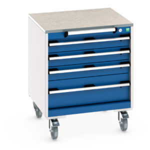 Cubio Mobile Storage Cabinet with 4 Drawers - Lino Worktop. WxDxH: 650X650X790mm Ral 7035/5010 _SKU-40402144.11V