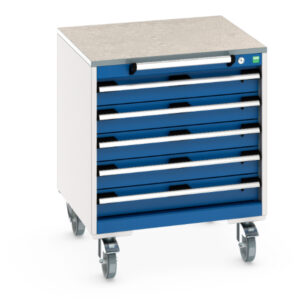 Mobile Tool Trolley - Cubio Mobile Cabinet with 5 Drawers And Lino Worktop. WxDxH: 650X650X790mm Ral 7035/5010 _SKU-40402146.11V