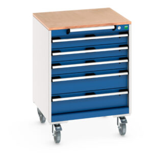 Mobile Tool Cabinet - Cubio Mobile Cabinet with 5 Drawers And Multiplex Worktop. WxDxH: 650X650X890mm Ral 7035/5010 _SKU-40402147.11V
