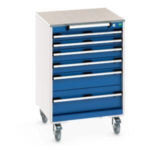 6 Drawer Lockable Mobile Tool Chest - Cubio Mobile Cabinet with 6 Drawers And Lino Worktop. WxDxH: 650X650X990mm Ral 7035/5010 _SKU-40402152.11V