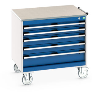 Heavy Duty Tool Mobile Tool Chest - Cubio Mobile Cabinet with 5 Drawers And Lino Worktop. WxDxH: 800X650X790mm Ral 7035/5010 _SKU-40402154.11V