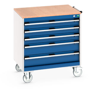 Heavy Duty Mobile Storage Cabinet - Cubio Mobile Cabinet with 5 Drawers And Multiplex Worktop. WxDxH: 800X650X890mm Ral 7035/5010 _SKU-40402155.11V