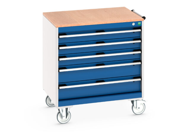 Heavy Duty Mobile Storage Cabinet - Cubio Mobile Cabinet with 5 Drawers And Multiplex Worktop. WxDxH: 800X650X890mm Ral 7035/5010 _SKU-40402155.11V