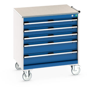 Heavy Duty Snapon Style Tool Chest On Wheels - Cubio Mobile Cabinet with 5 Drawers And Lino Worktop. WxDxH: 800X650X890mm Ral 7035/5010 _SKU-40402156.11V