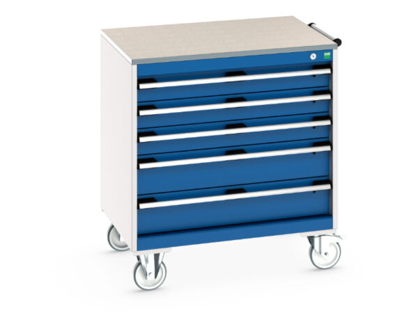 Heavy Duty Snapon Style Tool Chest On Wheels - Cubio Mobile Cabinet with 5 Drawers And Lino Worktop. WxDxH: 800X650X890mm Ral 7035/5010 _SKU-40402156.11V