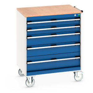 Heavy Duty Mobile Steel Storage Cabinet Trolley - Cubio Mobile Cabinet with 5 Drawers And Multiplex Worktop. WxDxH: 800X650X990mm Ral 7035/5010 _SKU-40402157.11V