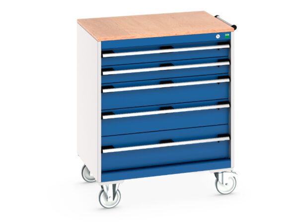 Heavy Duty Mobile Steel Storage Cabinet Trolley - Cubio Mobile Cabinet with 5 Drawers And Multiplex Worktop. WxDxH: 800X650X990mm Ral 7035/5010 _SKU-40402157.11V