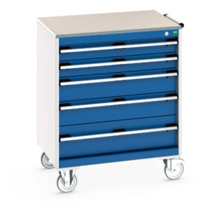 Heavy Duty Tool Chests - Cubio Mobile Cabinet with 5 Drawers And Lino Worktop. WxDxH: 800X650X990mm Ral 7035/5010 _SKU-40402158.11V