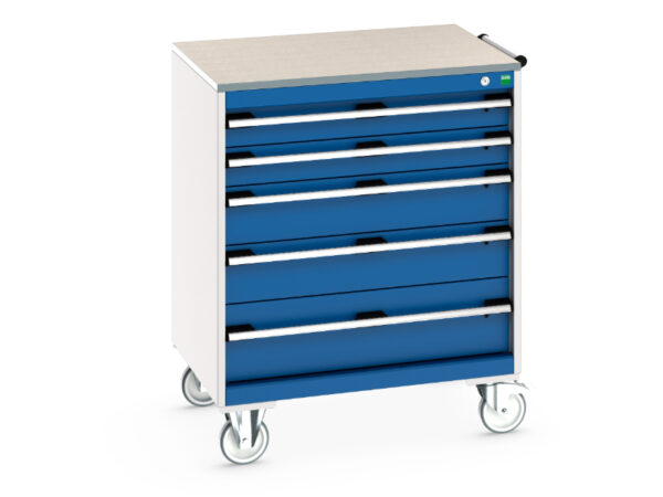 Heavy Duty Tool Chests - Cubio Mobile Cabinet with 5 Drawers And Lino Worktop. WxDxH: 800X650X990mm Ral 7035/5010 _SKU-40402158.11V