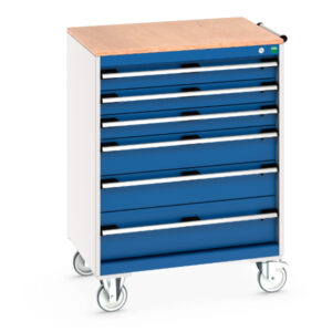 Mobile Tool Chest with Workbench Top - Cubio Mobile Cabinet with 6 Drawers And Multiplex Worktop. WxDxH: 800X650X1090mm Ral 7035/5010 _SKU-40402159.11V