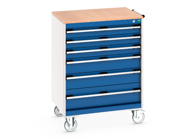 Mobile Tool Chest with Workbench Top - Cubio Mobile Cabinet with 6 Drawers And Multiplex Worktop. WxDxH: 800X650X1090mm Ral 7035/5010 _SKU-40402159.11V