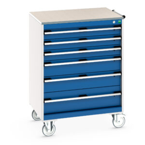 Metal Maintenance Tool Trolley - Cubio Mobile Cabinet with 6 Drawers And Lino Worktop. WxDxH: 800X650X1090mm Ral 7035/5010 _SKU-40402160.11V