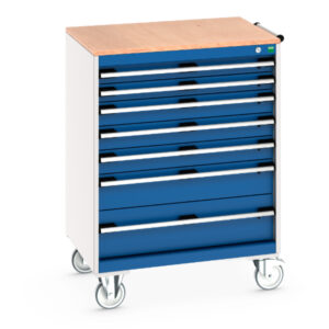 Heavy Duty Tool Box On Wheels - Cubio Mobile Cabinet with 7 Drawers And Multiplex Worktop. WxDxH: 800X650X1090mm Ral 7035/5010 _SKU-40402161.11V