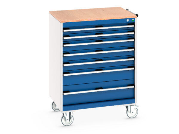 Heavy Duty Tool Box On Wheels - Cubio Mobile Cabinet with 7 Drawers And Multiplex Worktop. WxDxH: 800X650X1090mm Ral 7035/5010 _SKU-40402161.11V