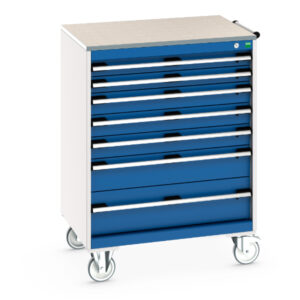 Cubio Mobile Storage Cabinet - Cubio Mobile Cabinet with 7 Drawers And Lino Worktop. WxDxH: 800X650X1090mm Ral 7035/5010 _SKU-40402162.11V