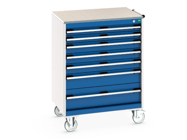 Cubio Mobile Storage Cabinet - Cubio Mobile Cabinet with 7 Drawers And Lino Worktop. WxDxH: 800X650X1090mm Ral 7035/5010 _SKU-40402162.11V