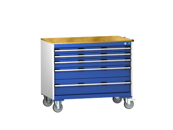 Bott Drawer Cabinets On Wheels - Cubio Mobile Cabinet with 5 Drawers And Multiplex Worktop. WxDxH: 1050X650X890mm Ral 7035/5010 _SKU-40402163.11V