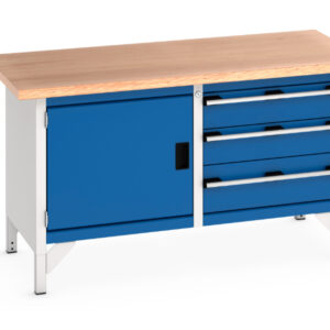 Metal Workbench with Cupboard - Cubio Storage Bench (Mpx) Full Cupboard / 3 Drawer. WxDxH: 1500X750X840mm Ral 7035/5010 _SKU-41002025.11V