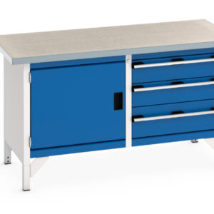 Steel Workbench with Cupboard - Cubio Storage Bench (Lino) Full Cupboard / 3 Drawer. WxDxH: 1500X750X840mm Ral 7035/5010 _SKU-41002027.11V