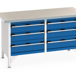 Workbench Steel Drawers - Cubio Storage Bench (Lino) 3 Drawers / 3 Drawer. WxDxH: 1500X750X840mm Ral 7035/5010 _SKU-41002033.11V