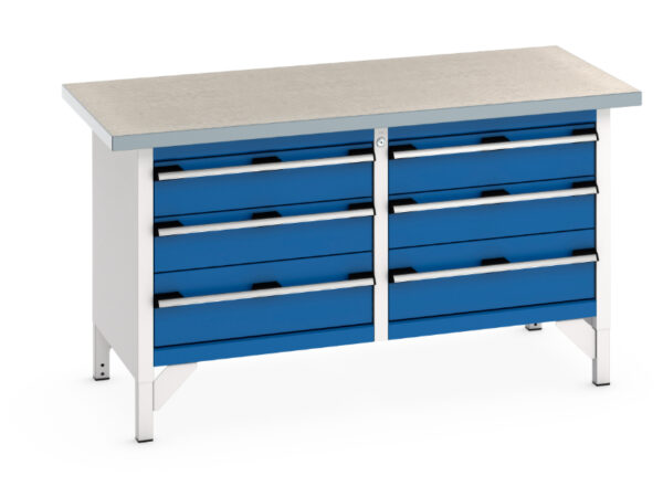Workbench Steel Drawers - Cubio Storage Bench (Lino) 3 Drawers / 3 Drawer. WxDxH: 1500X750X840mm Ral 7035/5010 _SKU-41002033.11V