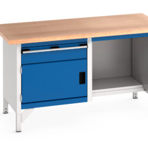 Heavy Duty Workbench with Cupboard - Cubio Storage Bench (Mpx) 1 Drawer-Door / Open-1/2 Base Shelf. WxDxH: 1500X750X840mm Ral 7035/5010 _SKU-41002037.11V