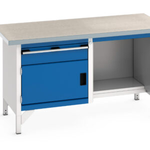 Metal Workshop Workbench - Cubio Storage Bench (Lino) 1 Drawer-Door / Open-1/2 Base Shelf. WxDxH: 1500X750X840mm Ral 7035/5010 _SKU-41002039.11V