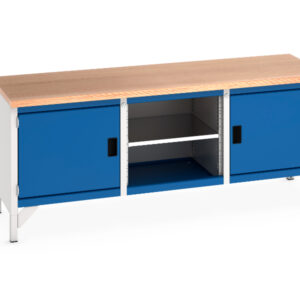 Cubio Storage Bench - Workbench (Mpx) Full Cupboard / Mid Shelf /Full Cupboard. WxDxH: 2000X750X840mm Ral 7035/5010 _SKU-41002049.11V