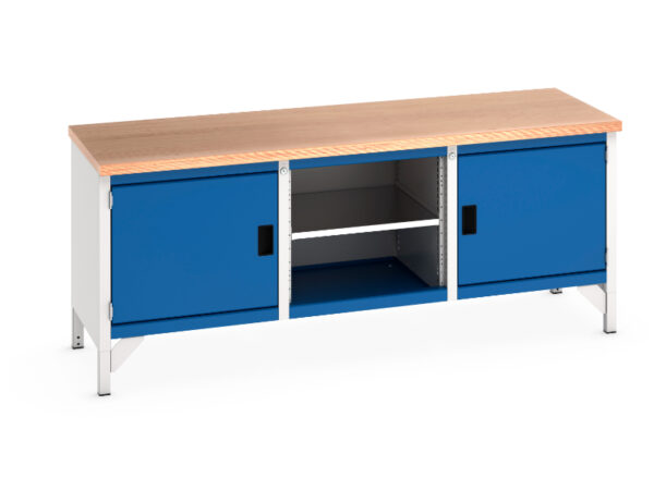 Cubio Storage Bench - Workbench (Mpx) Full Cupboard / Mid Shelf /Full Cupboard. WxDxH: 2000X750X840mm Ral 7035/5010 _SKU-41002049.11V