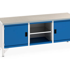 Workbenches for Warehouses - Cubio Storage Bench (Lino) Full Cupboard / Mid Shelf /Full Cupboard. WxDxH: 2000X750X840mm Ral 7035/5010 _SKU-41002051.11V