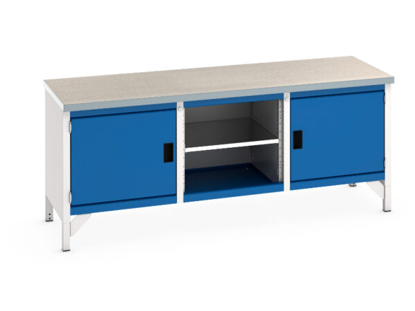 Workbenches for Warehouses - Cubio Storage Bench (Lino) Full Cupboard / Mid Shelf /Full Cupboard. WxDxH: 2000X750X840mm Ral 7035/5010 _SKU-41002051.11V