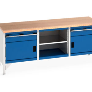 2000mm Metal Workbench - Cubio Storage Bench (Mpx) 1 Drwr-Door / Mid Shelf / 1 Drwr-Door. WxDxH: 2000X750X840mm Ral 7035/5010 _SKU-41002052.11V