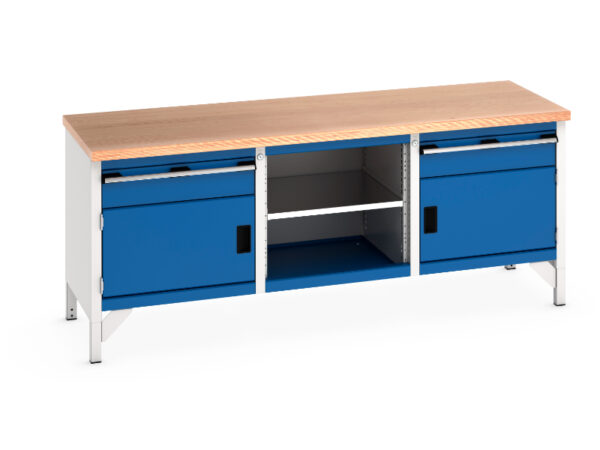 2000mm Metal Workbench - Cubio Storage Bench (Mpx) 1 Drwr-Door / Mid Shelf / 1 Drwr-Door. WxDxH: 2000X750X840mm Ral 7035/5010 _SKU-41002052.11V