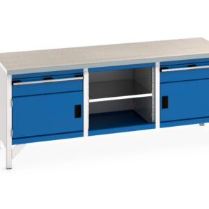 2M Heavy Duty Workbench with Storage - Cubio Storage Bench (Lino) 1 Drwr-Door / Mid Shelf / 1 Drwr-Door. WxDxH: 2000X750X840mm Ral 7035/5010 _SKU-41002054.11V