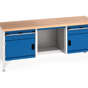 Long Heavy Duty Workbench - Cubio Storage Bench (Mpx) 1 Drwr-Door / 1/2 Shelf / 1 Drwr-Door. WxDxH: 2000X750X840mm Ral 7035/5010 _SKU-41002067.11V