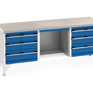 3 Drawer Workbench - Cubio Storage Bench (Lino) 3 Drawers / Half Base Shelf / 3 Drawers. WxDxH: 2000X750X840mm Ral 7035/5010 _SKU-41002075.11V