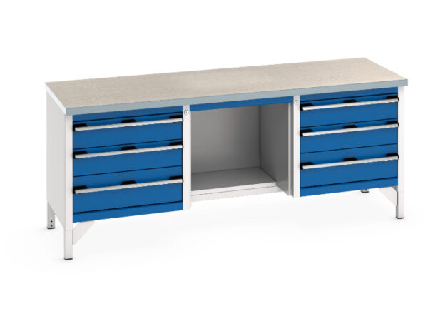 3 Drawer Workbench - Cubio Storage Bench (Lino) 3 Drawers / Half Base Shelf / 3 Drawers. WxDxH: 2000X750X840mm Ral 7035/5010 _SKU-41002075.11V