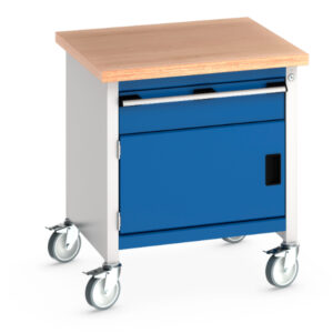 Mobile Workbench with Single Drawer - Cubio Mobile Storage Bench (Mpx) with 1 Drawer / Door. WxDxH: 750X750X840mm Ral 7035/5010 _SKU-41002088.11V