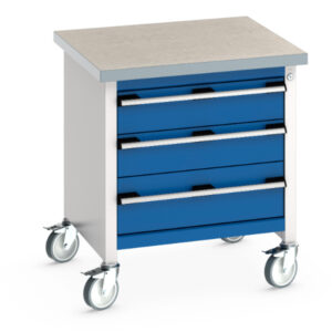Heavy Duty Mobile Storage Workbench - Cubio Mobile Storage Bench (Lino) 3 Drawers. WxDxH: 750X750X840mm Ral 7035/5010 _SKU-41002093.11V
