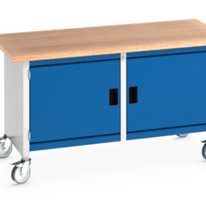 Steel Workbench On Wheels - Cubio Mobile Storage Bench (Mpx) Full Cupboard / Full Cupboard. WxDxH: 1500X750X840mm Ral 7035/5010 _SKU-41002097.11V