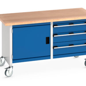 Rolling Stoarge Cupboard Workbench - Cubio Mobile Storage Bench (Mpx) Full Cupboard / 3 Drawers. WxDxH: 1500X750X840mm Ral 7035/5010 _SKU-41002100.11V