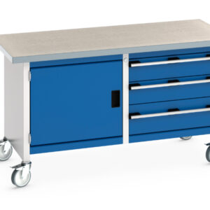 Portable Metal Storage Cupboard - Cubio Mobile Storage Bench (Lino) Full Cupboard / 3 Drawers. WxDxH: 1500X750X840mm Ral 7035/5010 _SKU-41002102.11V