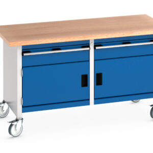 Workshop Bench On Wheels - Cubio Mobile Storage Bench (Mpx) 1 Drawer-Cupboard / 1 Drawer-Cupboard. WxDxH: 1500X750X840mm Ral 7035 / In 4 Colours _SKU-41002103.11V