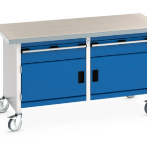 Portable Workshop Workbench - Cubio Mobile Storage Bench (Lino) 1 Drawer-Door/1 Drawer-Door. WxDxH: 1500X750X840mm Ral 7035/5010 _SKU-41002105.11V